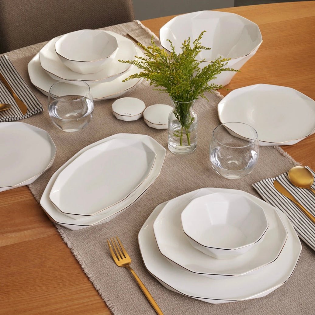 KARACA STREAMLINE ELMAS 57 - delt Middagssæt | 12 personer | Hvid/Guld - Løven Home