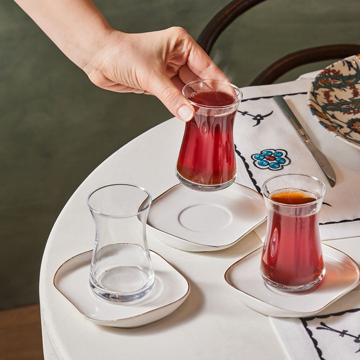 Karaca Streamline Plato 12 - delt 6 - personers Glas Tesæt 165 ml - Løven Home