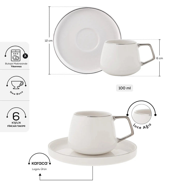 Karaca Streamline Saturn Kaffesæt til 6 personer – 100 ml - Sølv - Løven Home