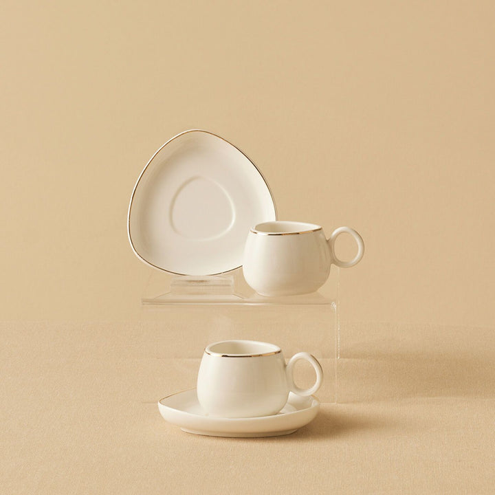 Karaca Streamline Tribe Espressosæt - til 2 Personer – 90 ml - Hvid/Guldkant - Løven Home