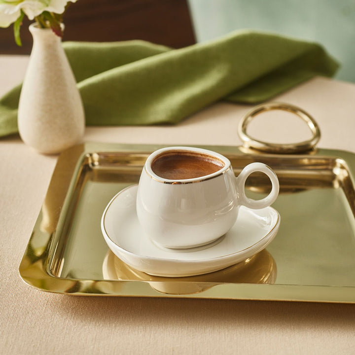 Karaca Streamline Tribe Espressosæt - til 2 Personer – 90 ml - Hvid/Guldkant - Løven Home