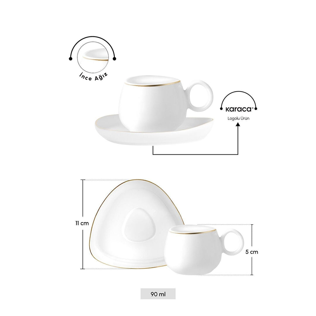Karaca Streamline Tribe Espressosæt - til 2 Personer – 90 ml - Hvid/Guldkant - Løven Home