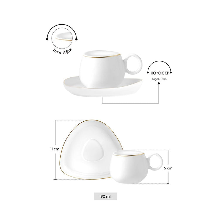 Karaca Streamline Tribe Espressosæt - til 2 Personer – 90 ml - Hvid/Guldkant - Løven Home