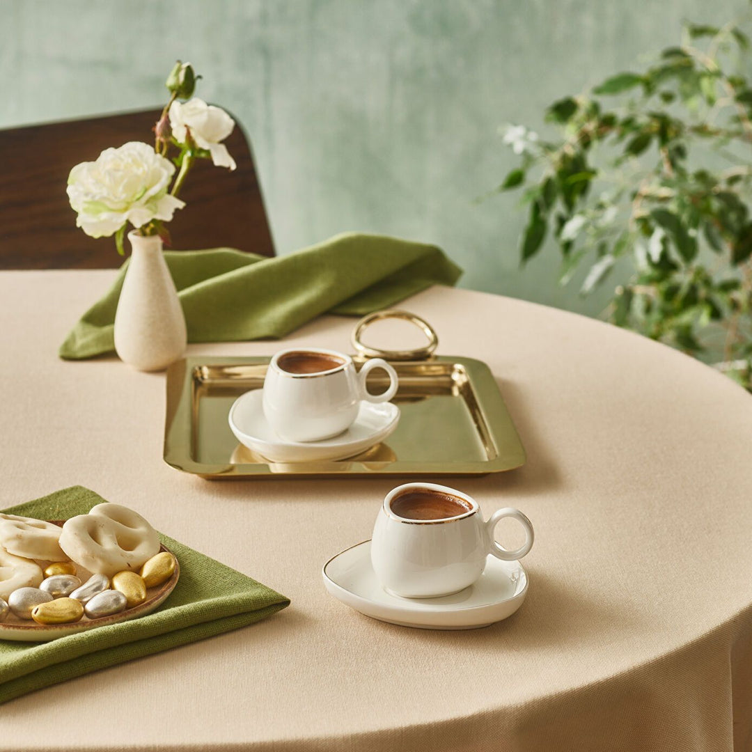 Karaca Streamline Tribe Espressosæt - til 2 Personer – 90 ml - Hvid/Guldkant - Løven Home