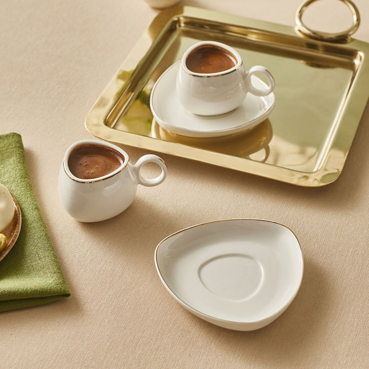 Karaca Streamline Tribe Espressosæt - til 2 Personer – 90 ml - Hvid/Guldkant - Løven Home