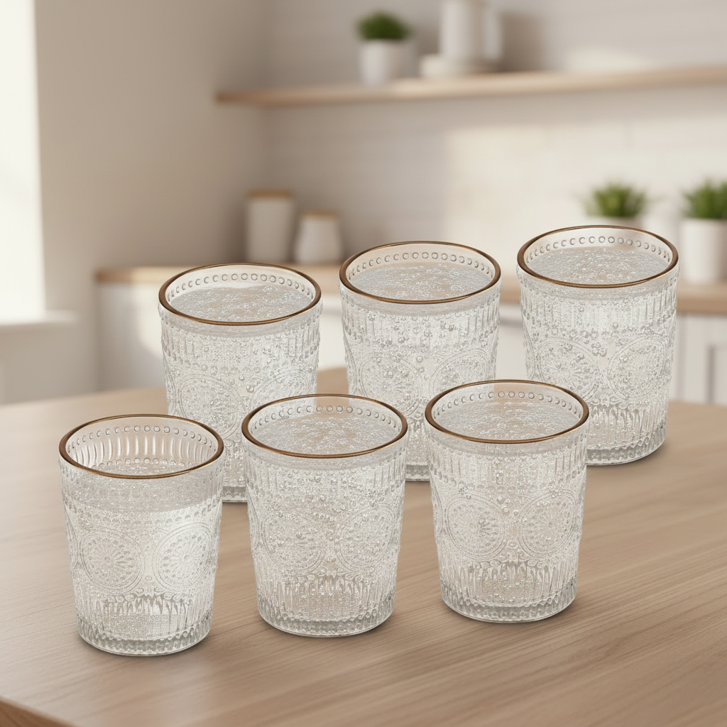 Karaca Sunflower 6 stk. Drikkeglas m/Guldkant – 332 ml