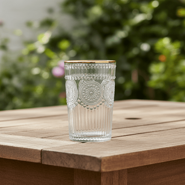 Karaca Sunflower 6 stk. Drikkeglas m/Guldkant – 332 ml - Løven Home