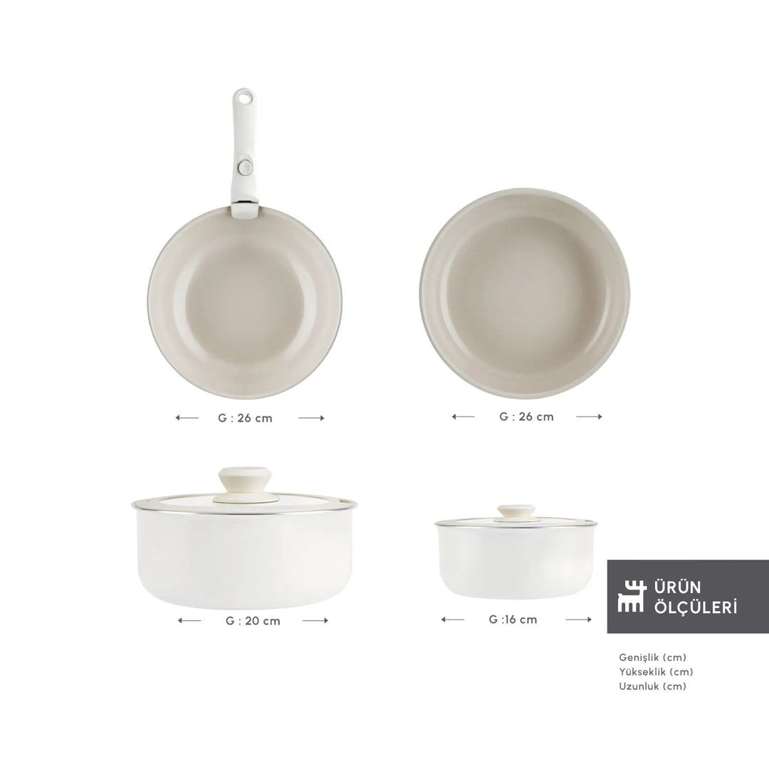 Karaca Swiss Crystal Almond Cream Easy Clip 7 - delers induktionsgryde - og pandesæt - Løven Home