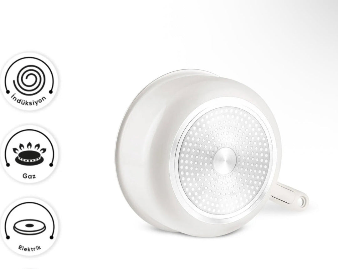 Karaca Swiss Crystal Almond Cream Easy Clip 7 - delers induktionsgryde - og pandesæt - Løven Home