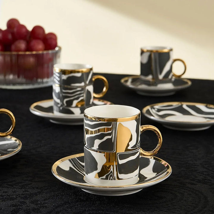 Karaca Tales Espressosæt til 6 Pers. – 90 ml - Sort/Hvid/Guld - Løven Home