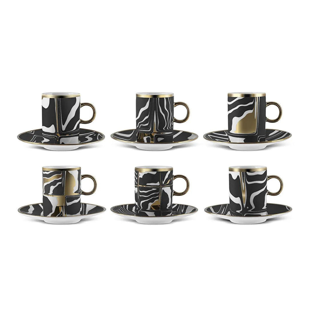 Karaca Tales Espressosæt til 6 Pers. – 90 ml - Sort/Hvid/Guld - Løven Home
