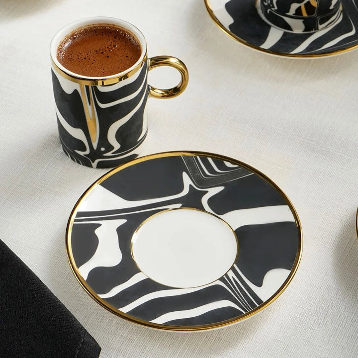 Karaca Tales Espressosæt til 6 Pers. – 90 ml - Sort/Hvid/Guld - Løven Home