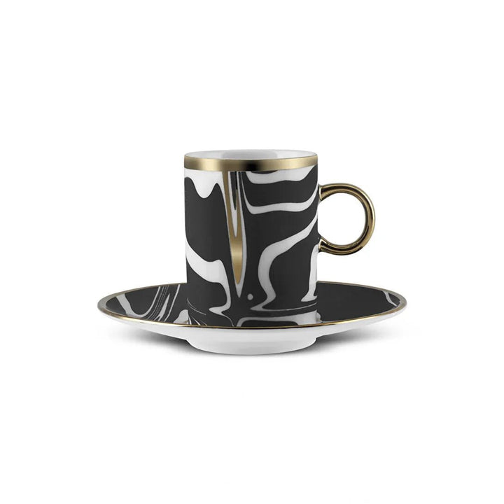 Karaca Tales Espressosæt til 6 Pers. – 90 ml - Sort/Hvid/Guld - Løven Home