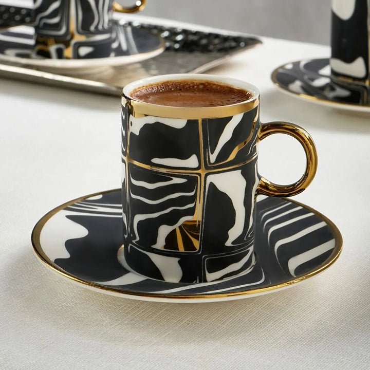 Karaca Tales Espressosæt til 6 Pers. – 90 ml - Sort/Hvid/Guld - Løven Home