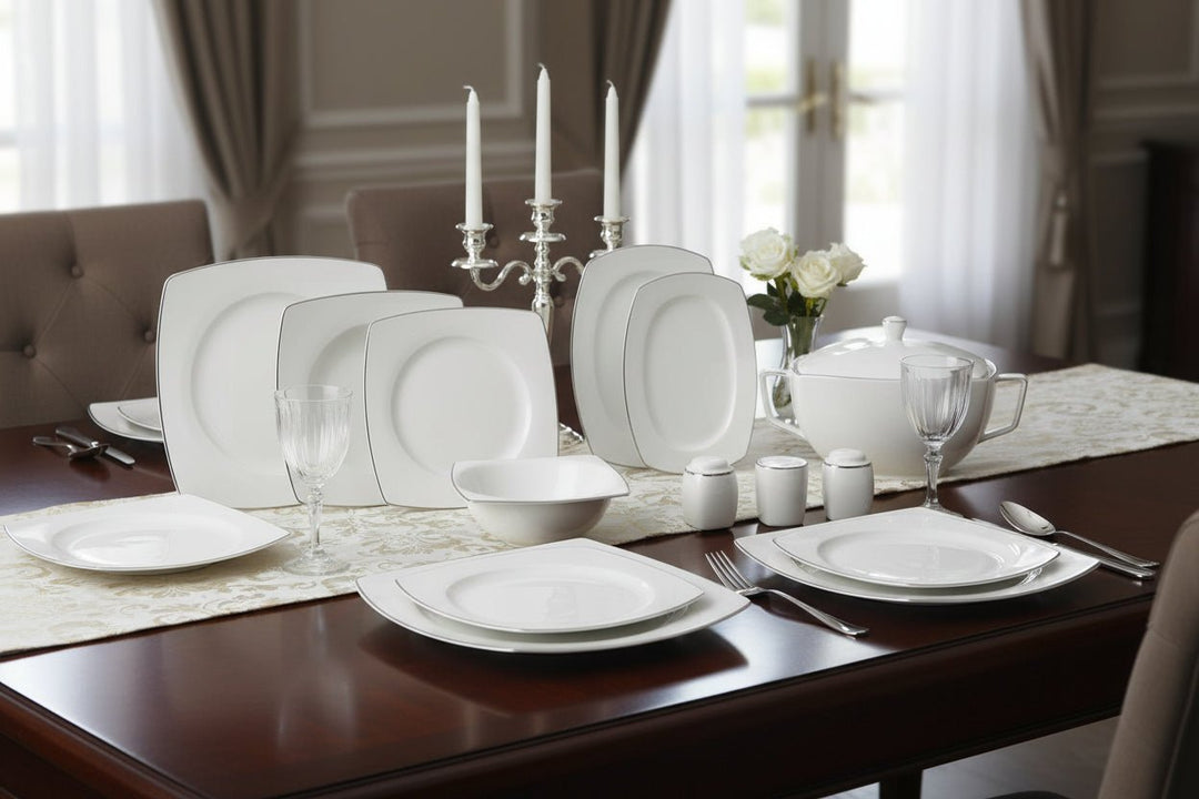 Karaca Tasia Fine Cream Middagssæt | 60 dele | 12 personer | Kvadratisk - Løven Home