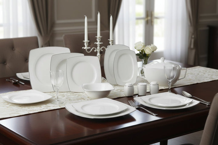 Karaca Tasia Fine Cream Middagssæt | 60 dele | 12 personer | Kvadratisk - Løven Home