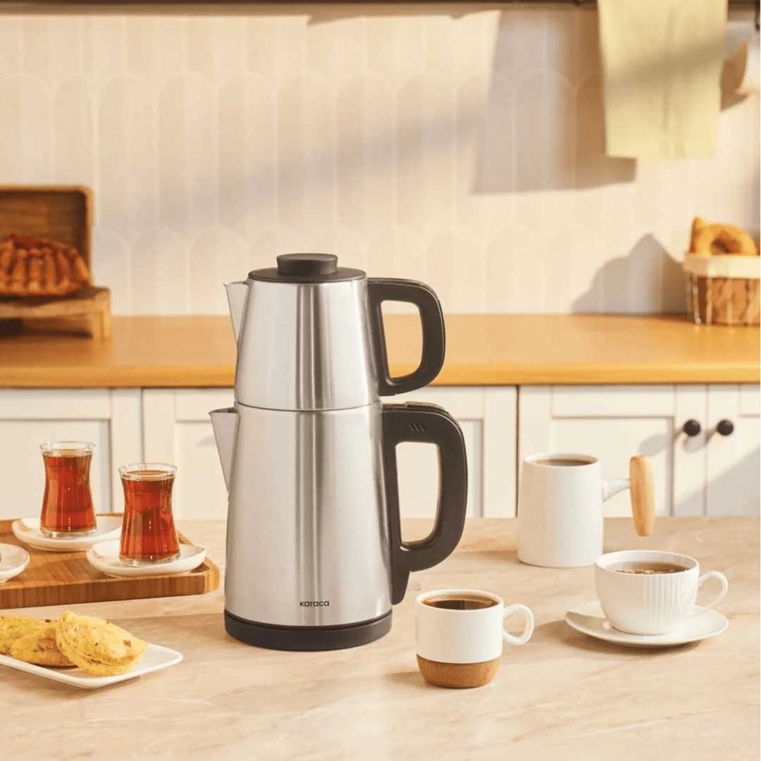 Karaca Tea Break 2 i 1 Elkedel & Tekoger, Rustfrit Stål – Inox Sort - Løven Home
