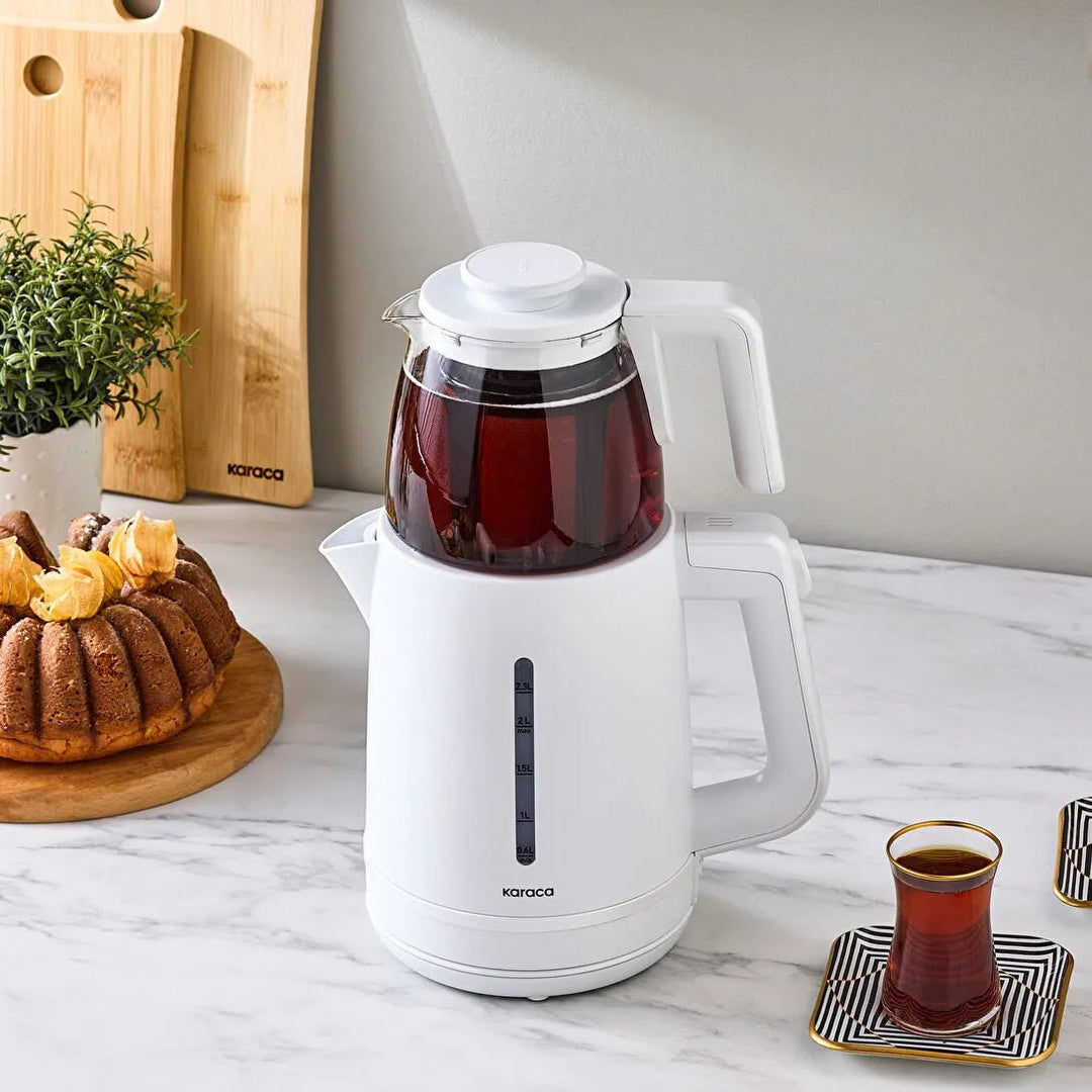 Karaca Tea Grande XL Temaskine 2 - i - 1 - Perlehvid - 3,55 Liter - Løven Home