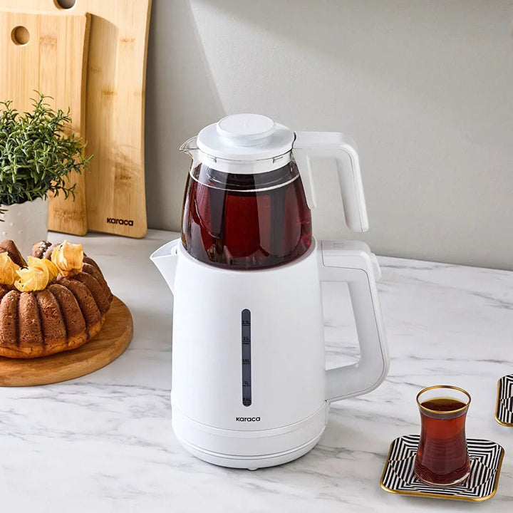 Karaca Tea Grande XL Temaskine 2 - i - 1 - Perlehvid - 3,55 Liter - Løven Home