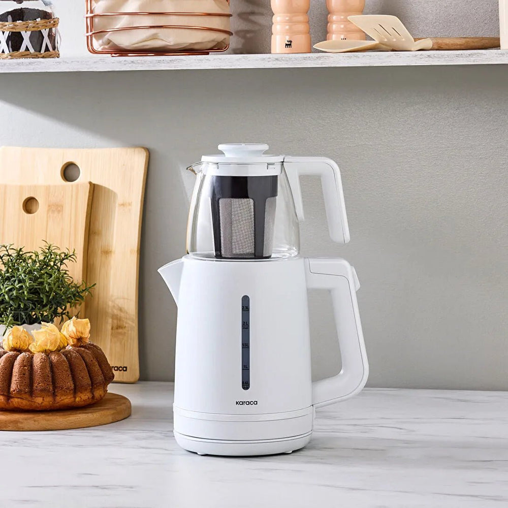 Karaca Tea Grande XL Temaskine 2 - i - 1 - Perlehvid - 3,55 Liter - Løven Home