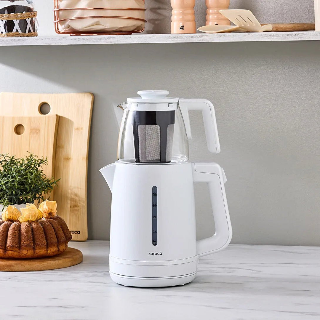 Karaca Tea Grande XL Temaskine 2 - i - 1 - Perlehvid - 3,55 Liter - Løven Home