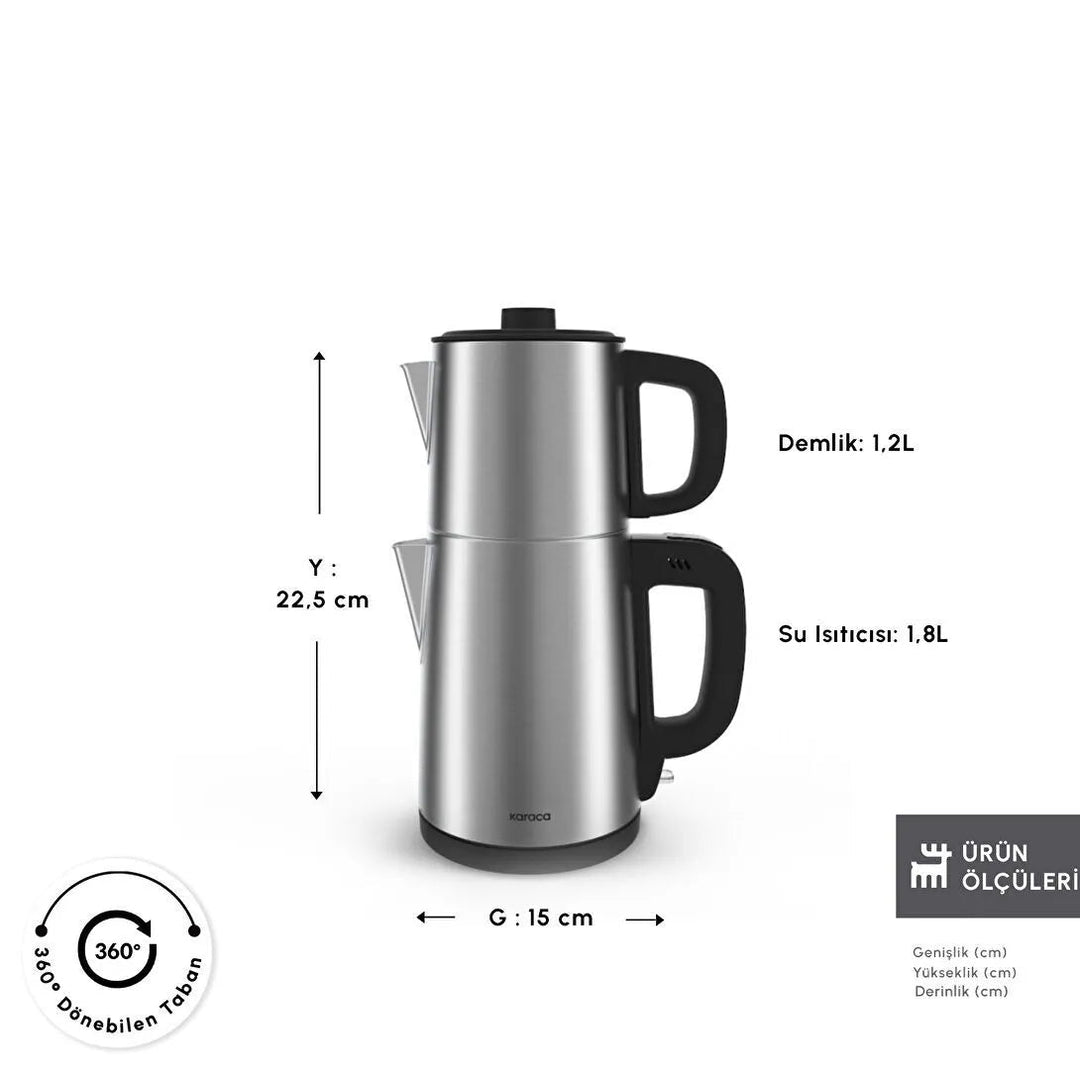 Karaca TeaBig XL 2 - i - 1 Tekedel & Elkedel i Rustfrit Stål – 35 Kopper - Løven Home