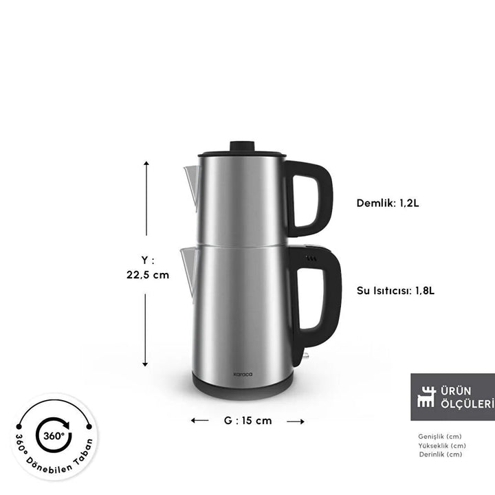 Karaca TeaBig XL 2 - i - 1 Tekedel & Elkedel i Rustfrit Stål – 35 Kopper - Løven Home