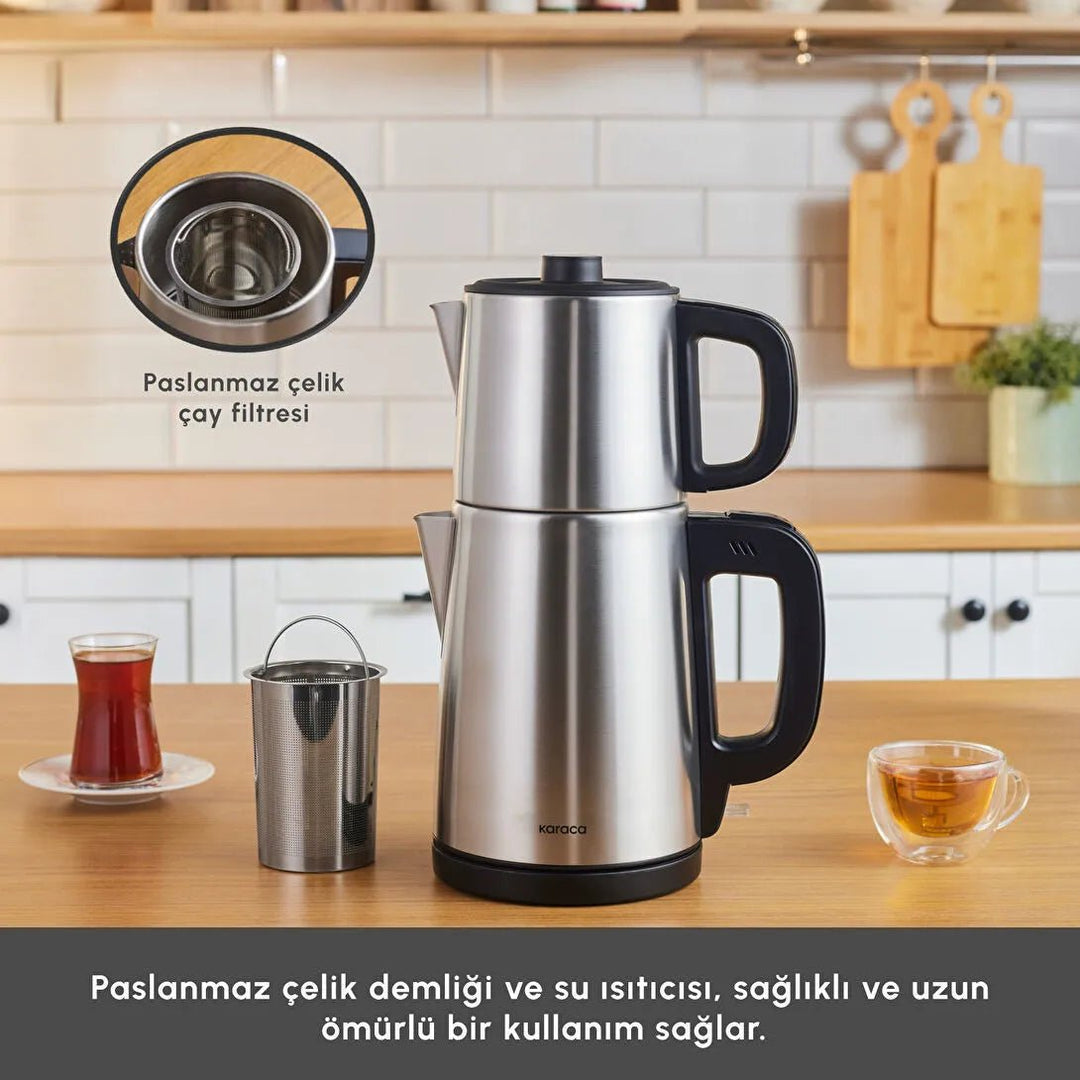 Karaca TeaBig XL 2 - i - 1 Tekedel & Elkedel i Rustfrit Stål – 35 Kopper - Løven Home