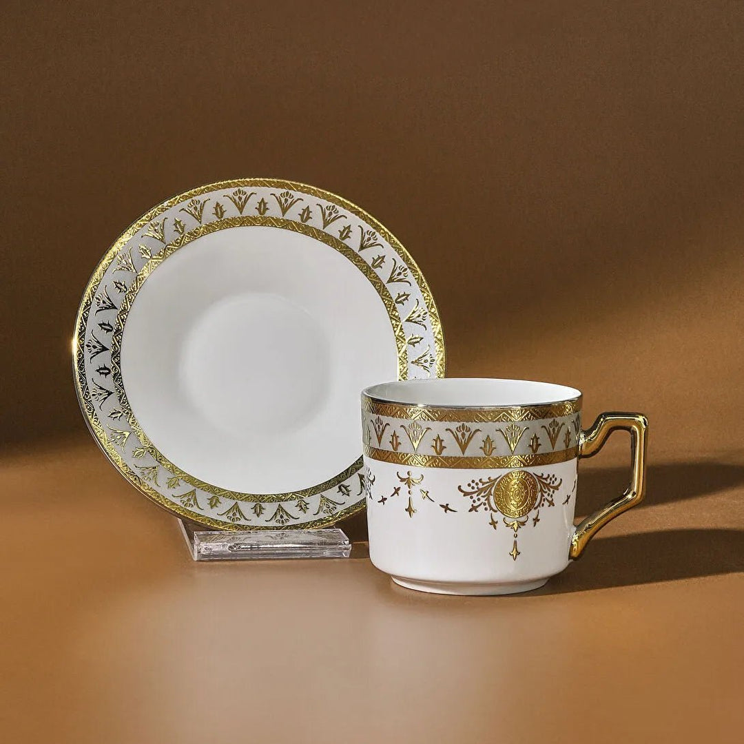 Karaca Tugra Espressosæt 12 Dele til 6 Pers. (100 ml) - Hvid/Guld - Løven Home