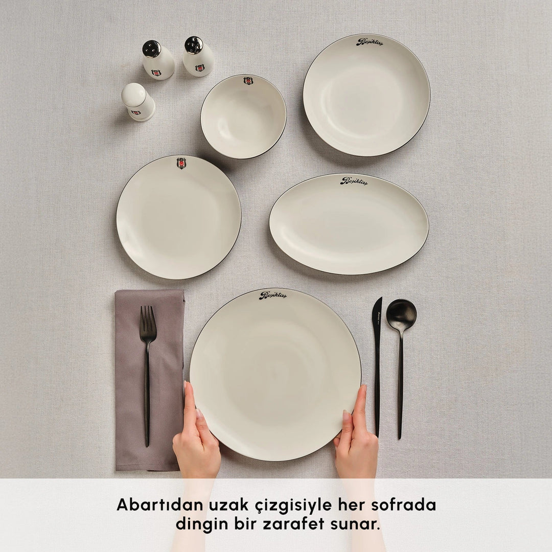 Karaca x Beşiktaş Elegance Bone - Platin - 53 Dele - 12 Personers Spisestel - Løven Home