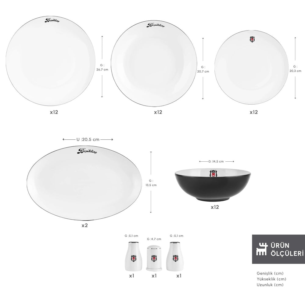 Karaca x Beşiktaş Elegance Bone - Platin - 53 Dele - 12 Personers Spisestel - Løven Home