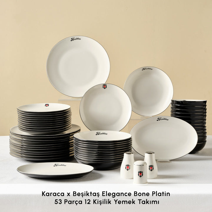 Karaca x Beşiktaş Elegance Bone - Platin - 53 Dele - 12 Personers Spisestel - Løven Home