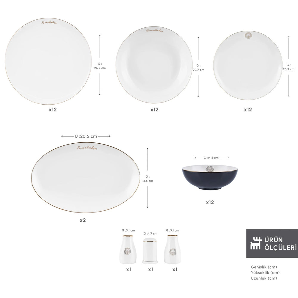 Karaca x Fenerbahçe Elegance Bone Gold - 53 Dele - 12 Personers Spisestel - Løven Home