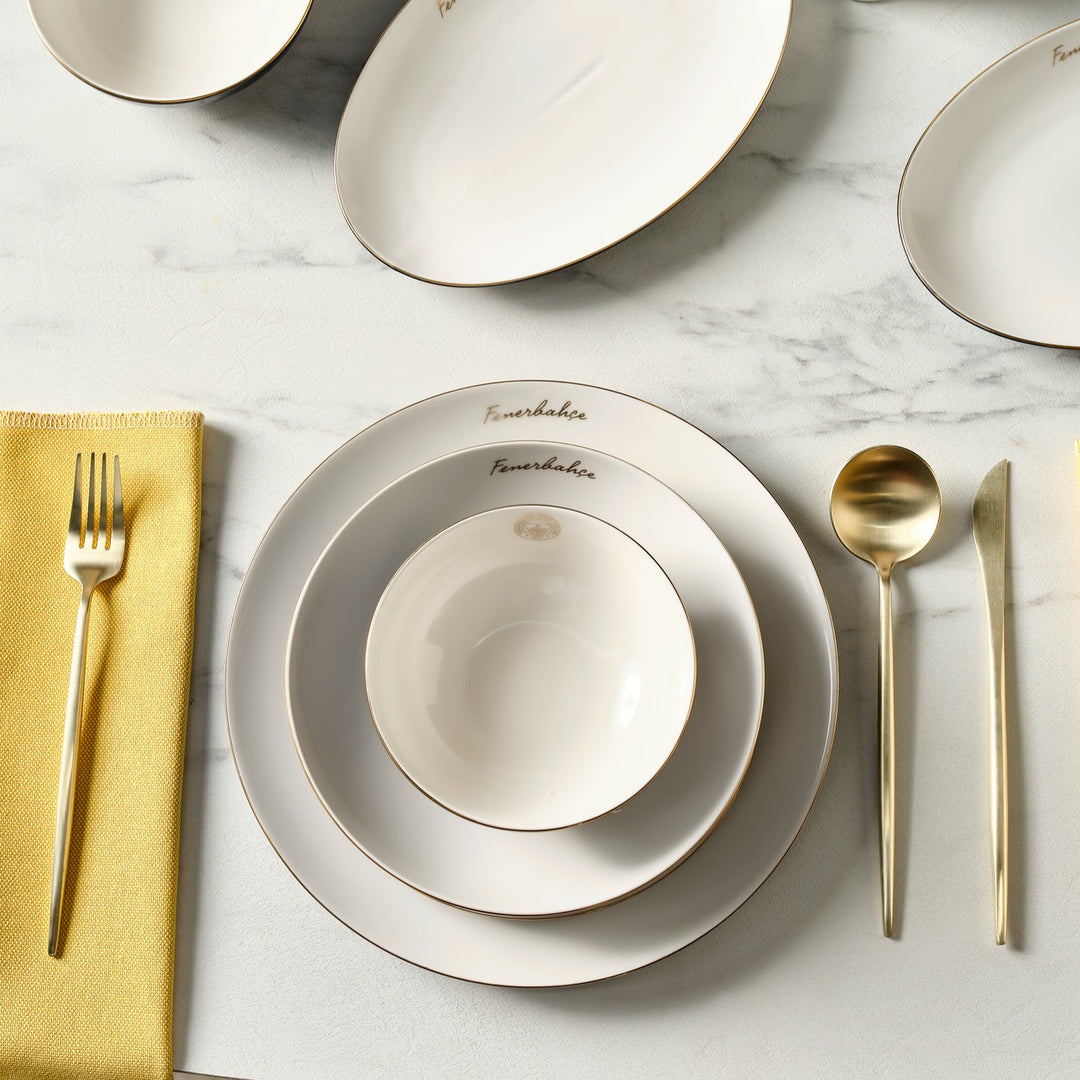 Karaca x Fenerbahçe Elegance Bone Gold - 53 Dele - 12 Personers Spisestel - Løven Home
