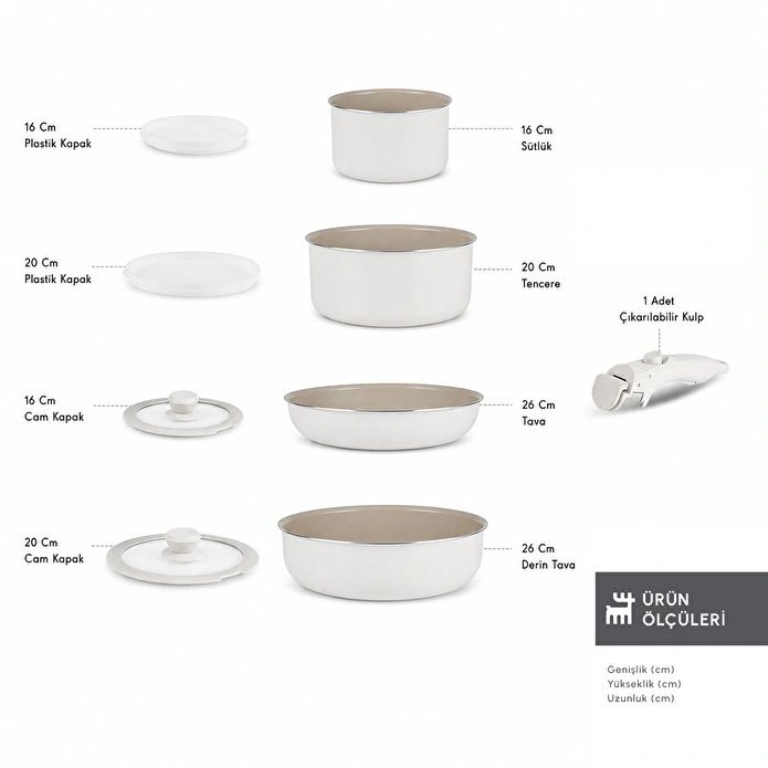 Karaca - x Refika Swiss Crystal Almond Easy Clip pande og grydesæt - 9 Dele | Induktion | Creme - Løven Home