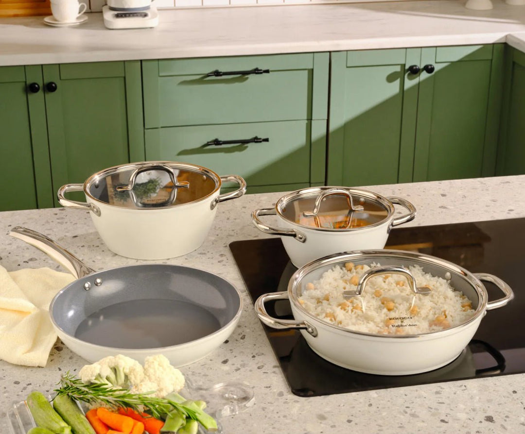 Karaca x Refika Swiss Crystal Metal‑håndtag 7‑delers grydesæt - Løven Home