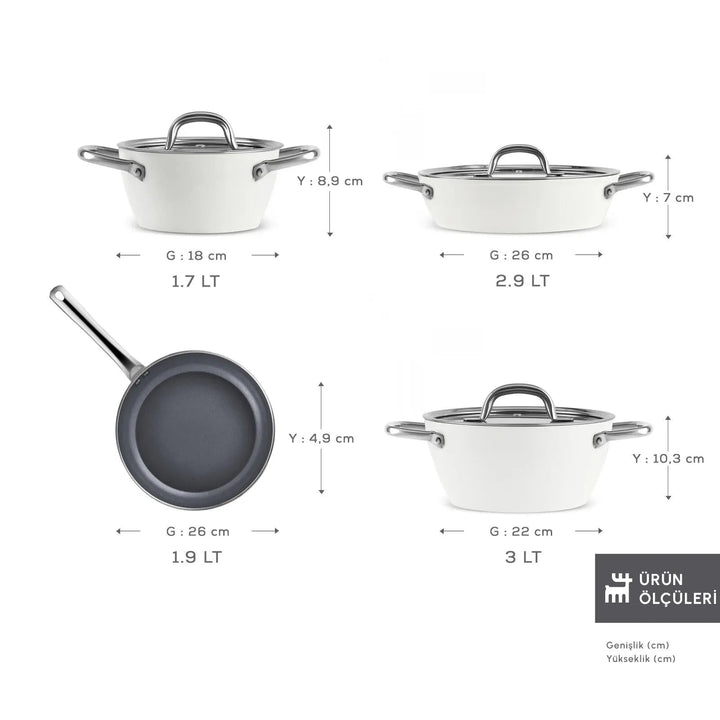 Karaca x Refika Swiss Crystal Metal‑håndtag 7‑delers grydesæt - Løven Home