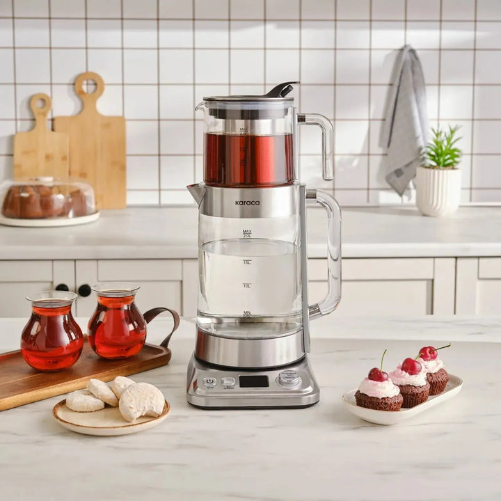 Karaca X Refika XL Glas Temaskine – Chrome (2,8L) - Løven Home