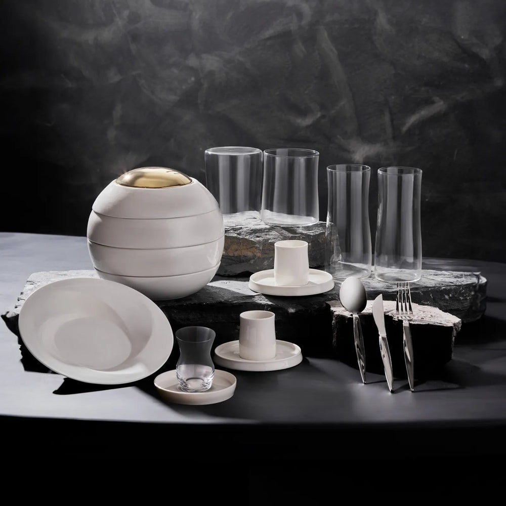Karaca X Sarıyer Design Vortex Fine Pearl Porcelænssæt 28 - dele 6 - personer – Guld - Løven Home