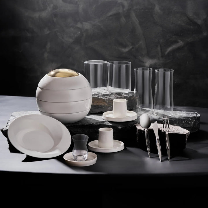 Karaca X Sarıyer Design Vortex Fine Pearl Porcelænssæt 28 - dele 6 - personer – Guld - Løven Home