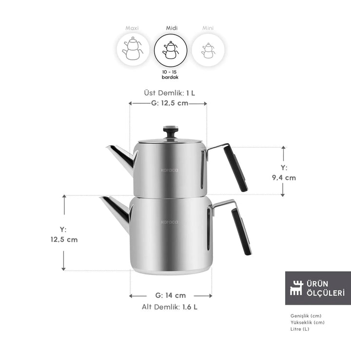 Karaca Yasemin Induktionsvenligt Midi Tekandesæt i Rustfrit Stål - Løven Home