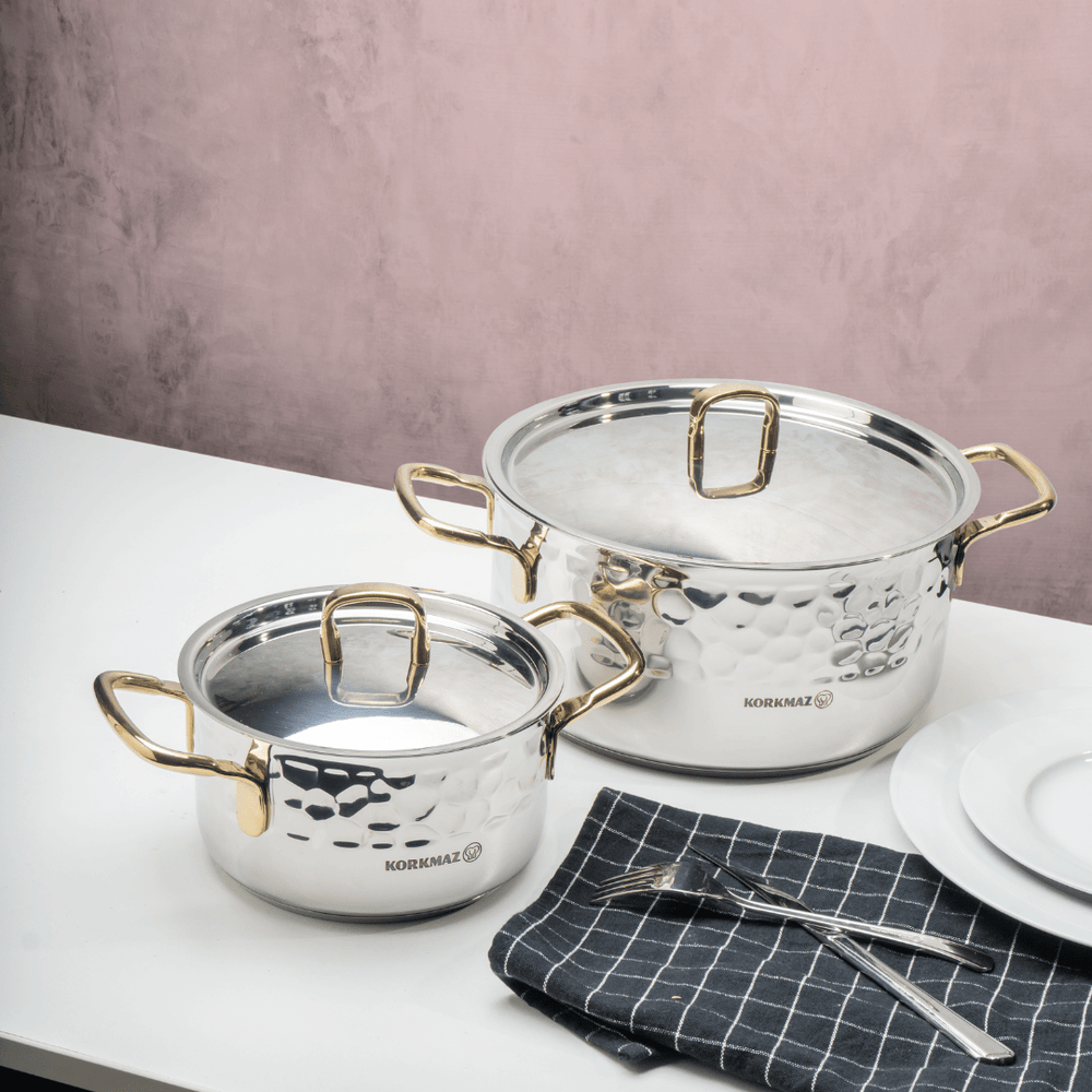 Korkmaz Erna Grydesæt m/Guldgreb - 8 Dele - 4 Størrelser - Løven Home