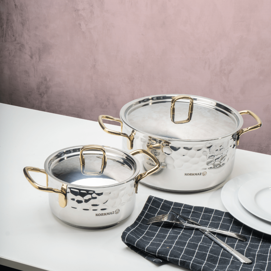 Korkmaz Erna Grydesæt m/Guldgreb - 8 Dele - 4 Størrelser - Løven Home