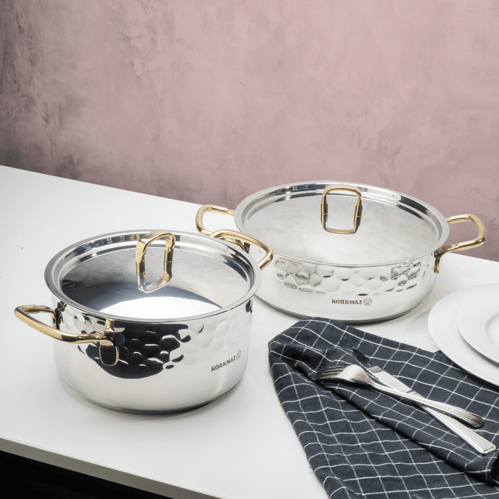 Korkmaz Erna Grydesæt m/Guldgreb - 8 Dele - 4 Størrelser - Løven Home