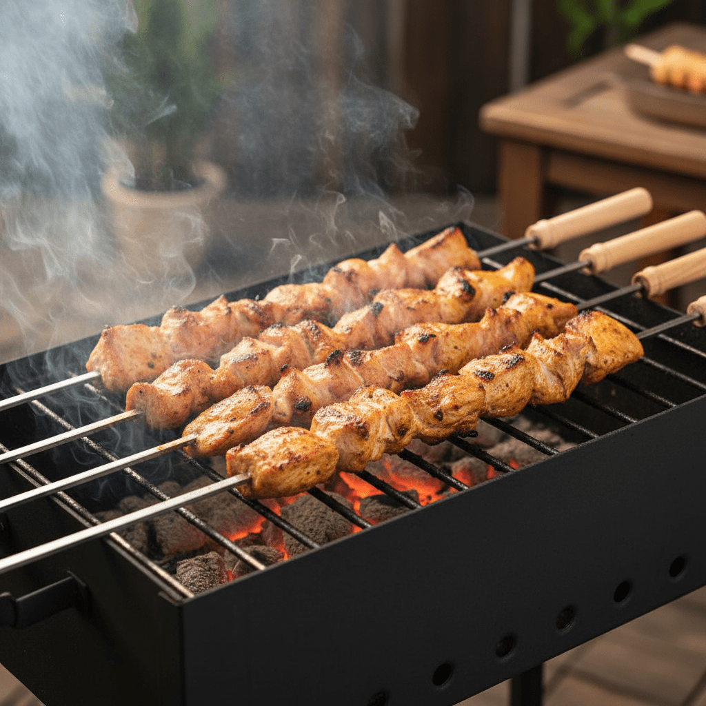 Kraftige Easy grillspyd i rustfrit stål m/trægreb 6 stk. - 60 cm - Løven Home