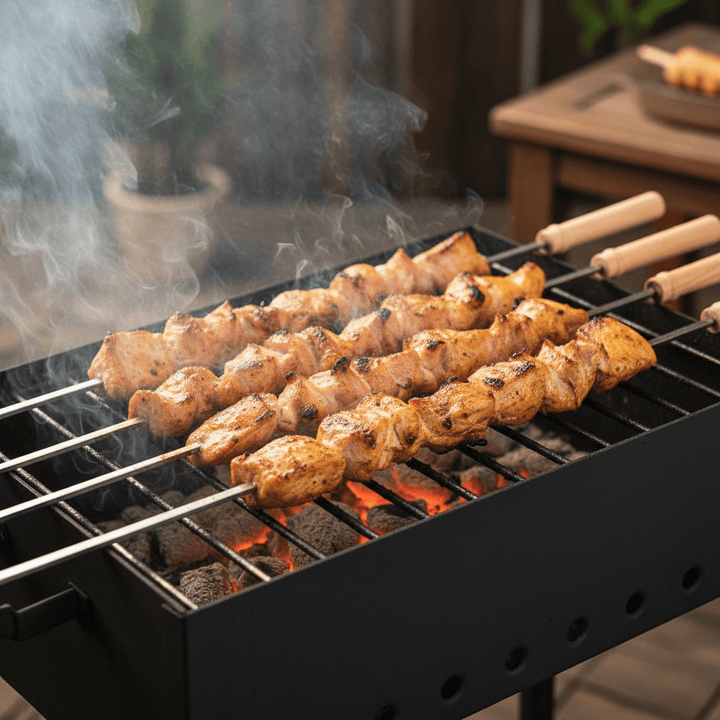 Kraftige Easy grillspyd i rustfrit stål m/trægreb 6 stk. - 60 cm - Løven Home