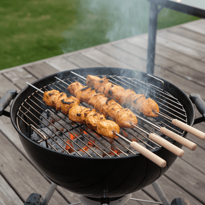 Kraftige Easy grillspyd i rustfrit stål m/trægreb 6 stk. - 60 cm - Løven Home