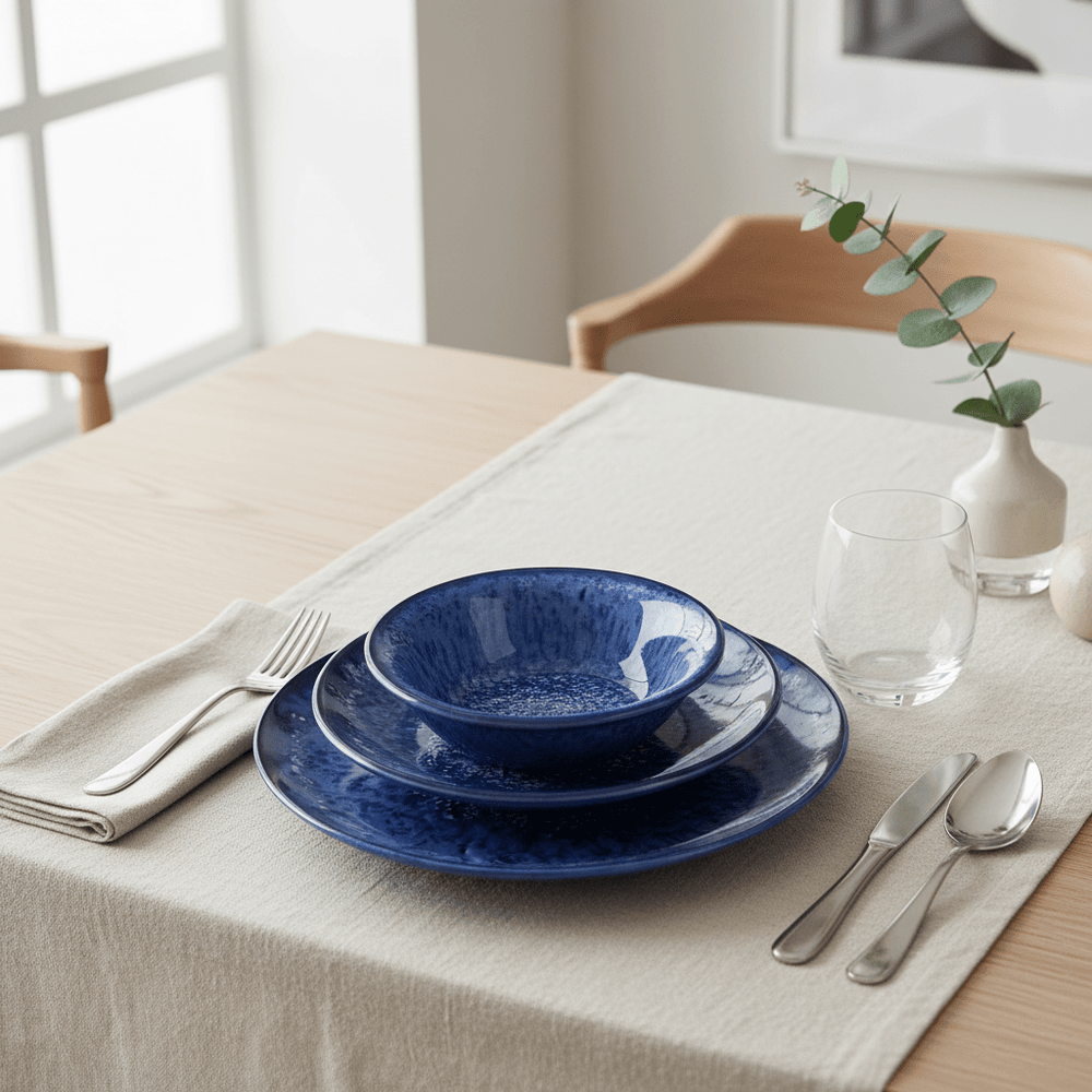 Kutahya Porcelænssæt 24 dele 6 pers. - Marmorblå - Løven Home