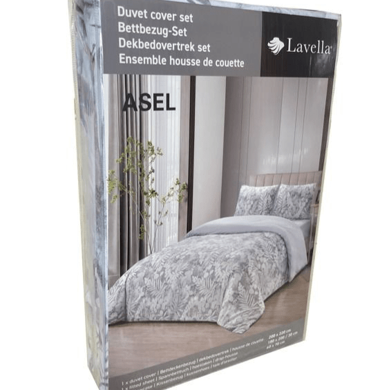 Lavella Asel Sengetøj Sæt 4 Dele | Grå/Hvid | 90x200 cm | 140x200 cm - Løven Home