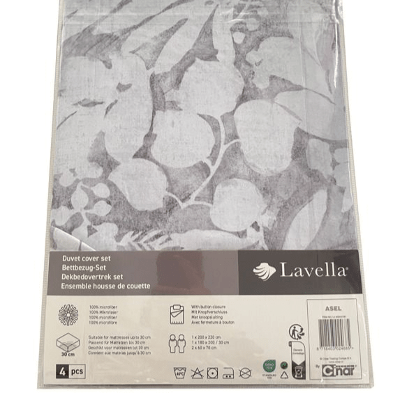 Lavella Asel Sengetøj Sæt 4 Dele | Grå/Hvid | 90x200 cm | 140x200 cm - Løven Home